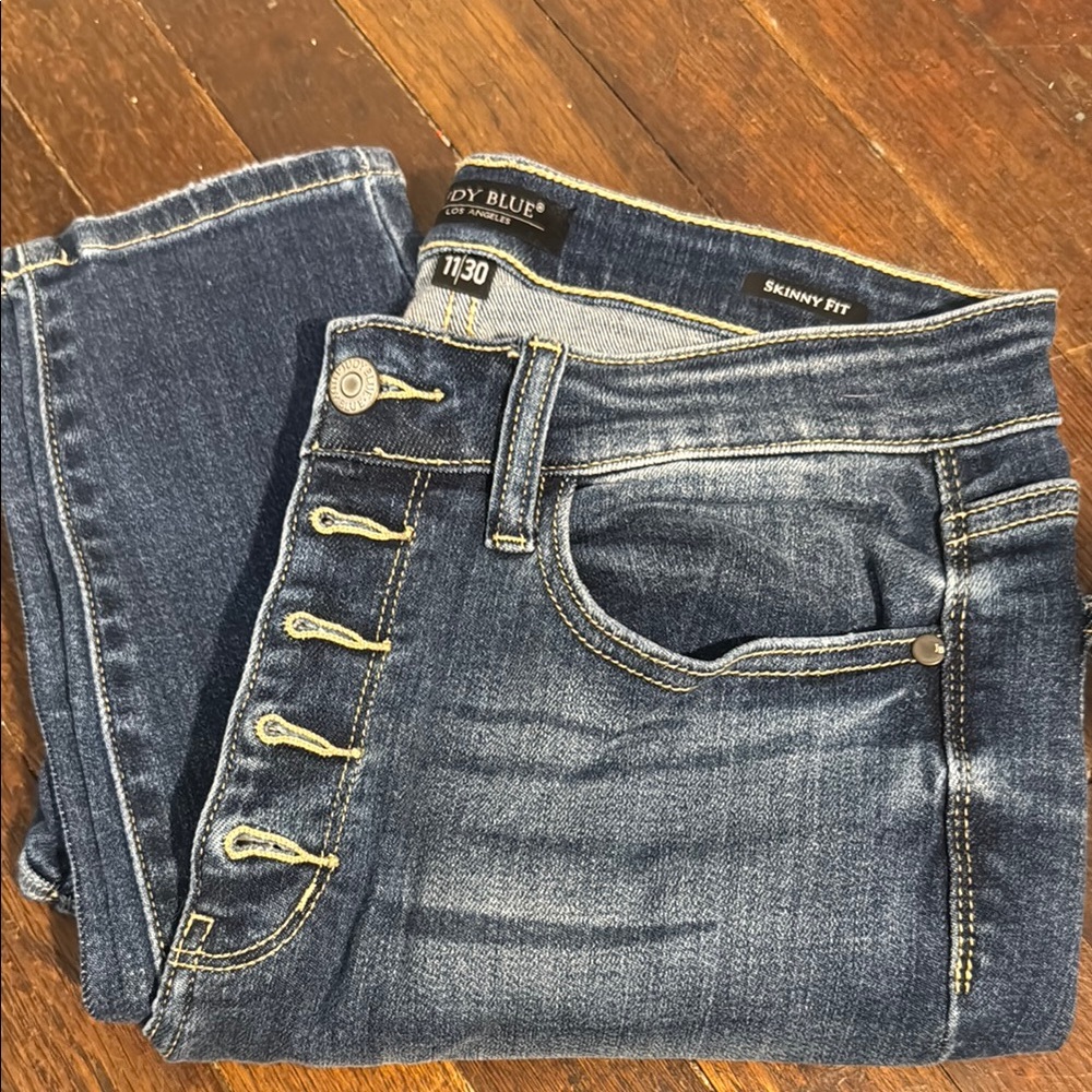 Judy Blue Button Fly Skinny Jeans Blue Vintage Look